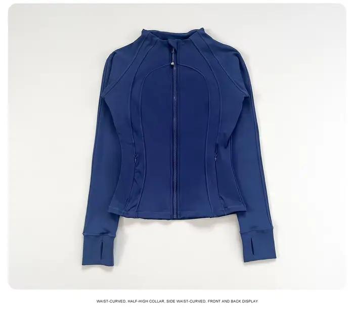 Veste de course pour femmes avec fermeture éclair et trous pour pouces coupe cintrée polyester pour sorties sportives automnales et hivernales