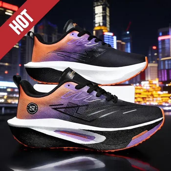 Chaussures de course avec plaque en carbone, spéciales marathon, respirantes, légères, confortables, antidérapantes, pour hommes et femmes