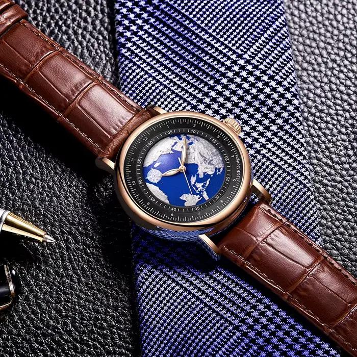 LIGETop-Montre-bracelet à quartz en cuir pour homme