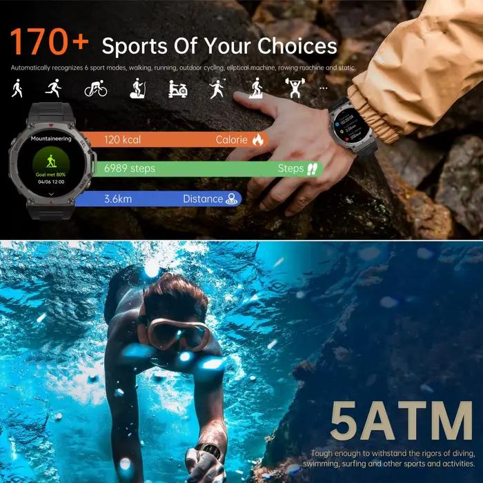 Montre intelligente GPS tactique 2025 VWAR T-Rex3 boussole altimètre