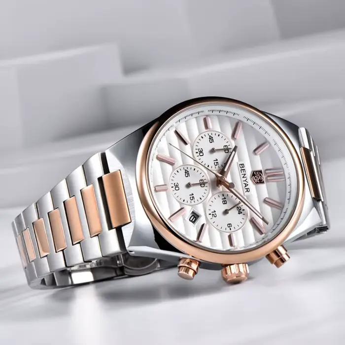 EBNYAR nouveau 5214 chronographe 42mm montre à Quartz en acier inoxydable étanche montres pour hommes haut de gamme montre-bracelet cadeau reloj hombre