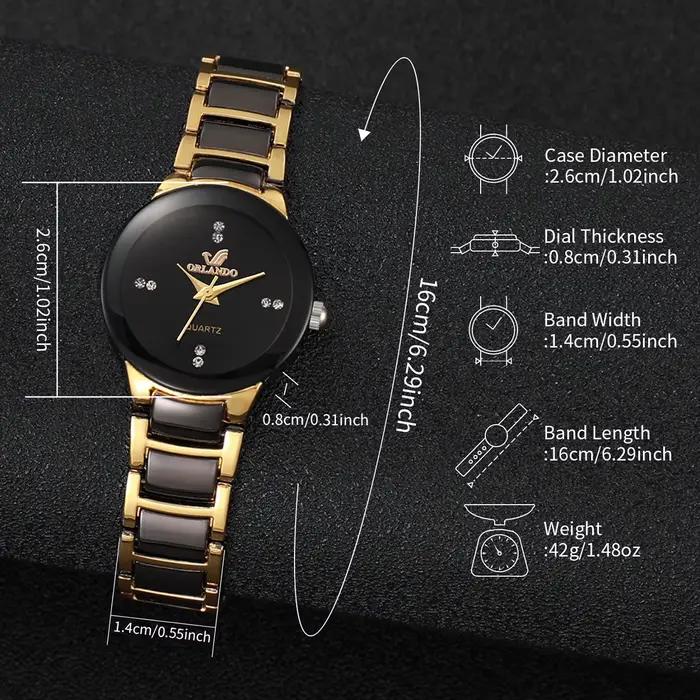Montre à quartz avec bracelet en acier noir pour femme