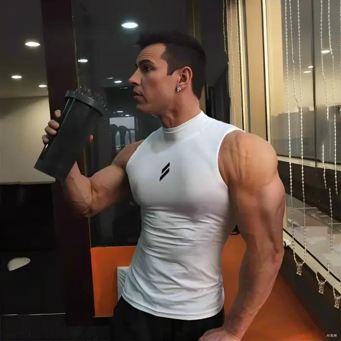 Chemise de Compression d'été pour hommes, débardeur de gymnastique, vêtements de Fitness musculaire, col roulé, t-shirt de Sport sans manches, gilet de musculation et de course