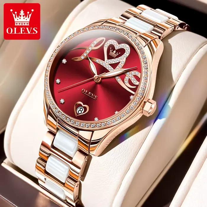 OLEVS 6686 montre mécanique automatique pour femme cadran coeur diamant date