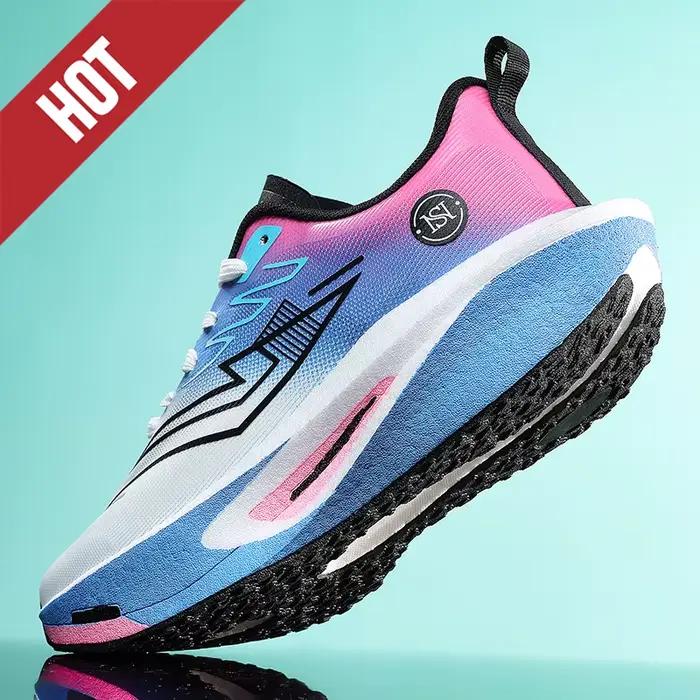 Chaussures de course avec plaque en carbone, spéciales marathon, respirantes, légères, confortables, antidérapantes, pour hommes et femmes