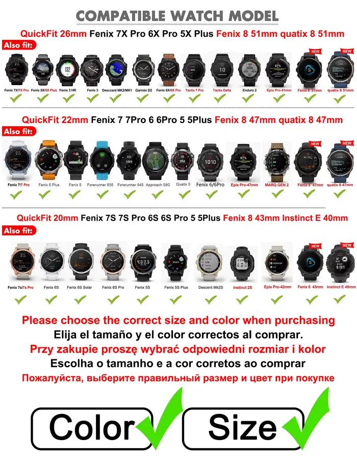 Pour fenix 6 Pro 7 5 Plus 22 20 26mm Bracelet Silicone QuickFit pour Garmin