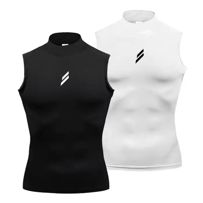 Chemise de Compression d'été pour hommes, débardeur de gymnastique, vêtements de Fitness musculaire, col roulé, t-shirt de Sport sans manches, gilet de musculation et de course