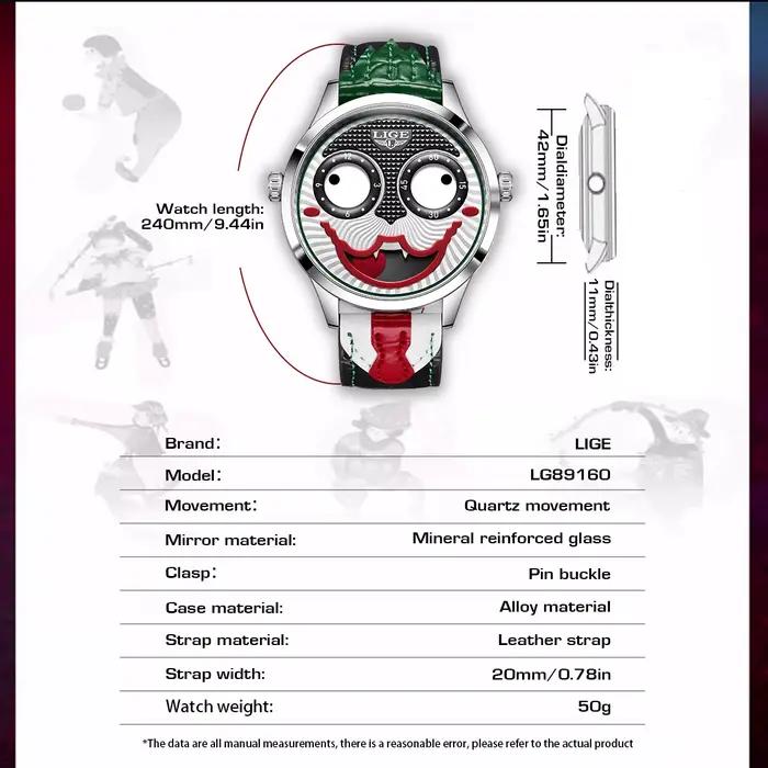LIGE 2026 nouvelle montre Clown Cool hommes mode affaires étanche en cuir Joker