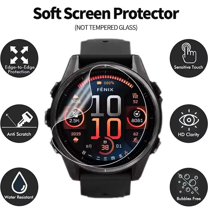 Film Hydrogel HD Transparent pour Montre Connectée Garmin Fenix 8 47mm 7X 6X 5X 7 6 5 7S 6S 5S 265 265S 255 255S 965