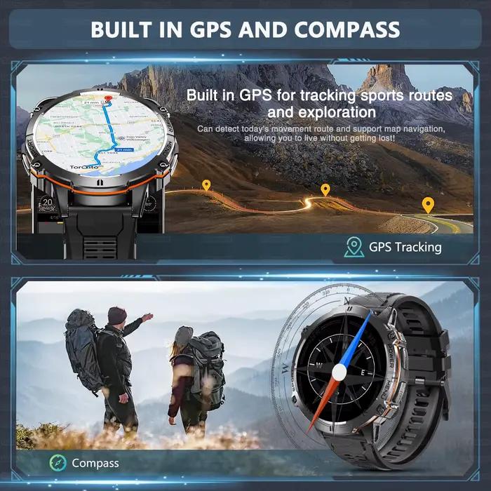 TANK Original militaire natation étanche montre intelligente 1000mAh batterie GPS boussole altimètre 10ATM et IP69K sport équitation course montres hommes