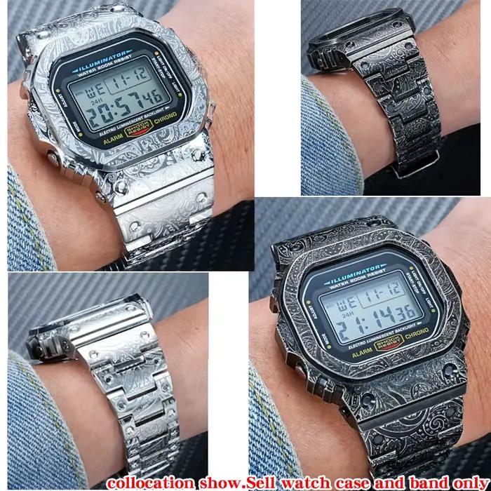 Bracelet de boîtier métallique DW5600 5610 pour Casio G-SHOCK DW-5600 GW-M5610, ensemble sculpté, kit mod, bracelet de montre à petit bloc en acier inoxydable