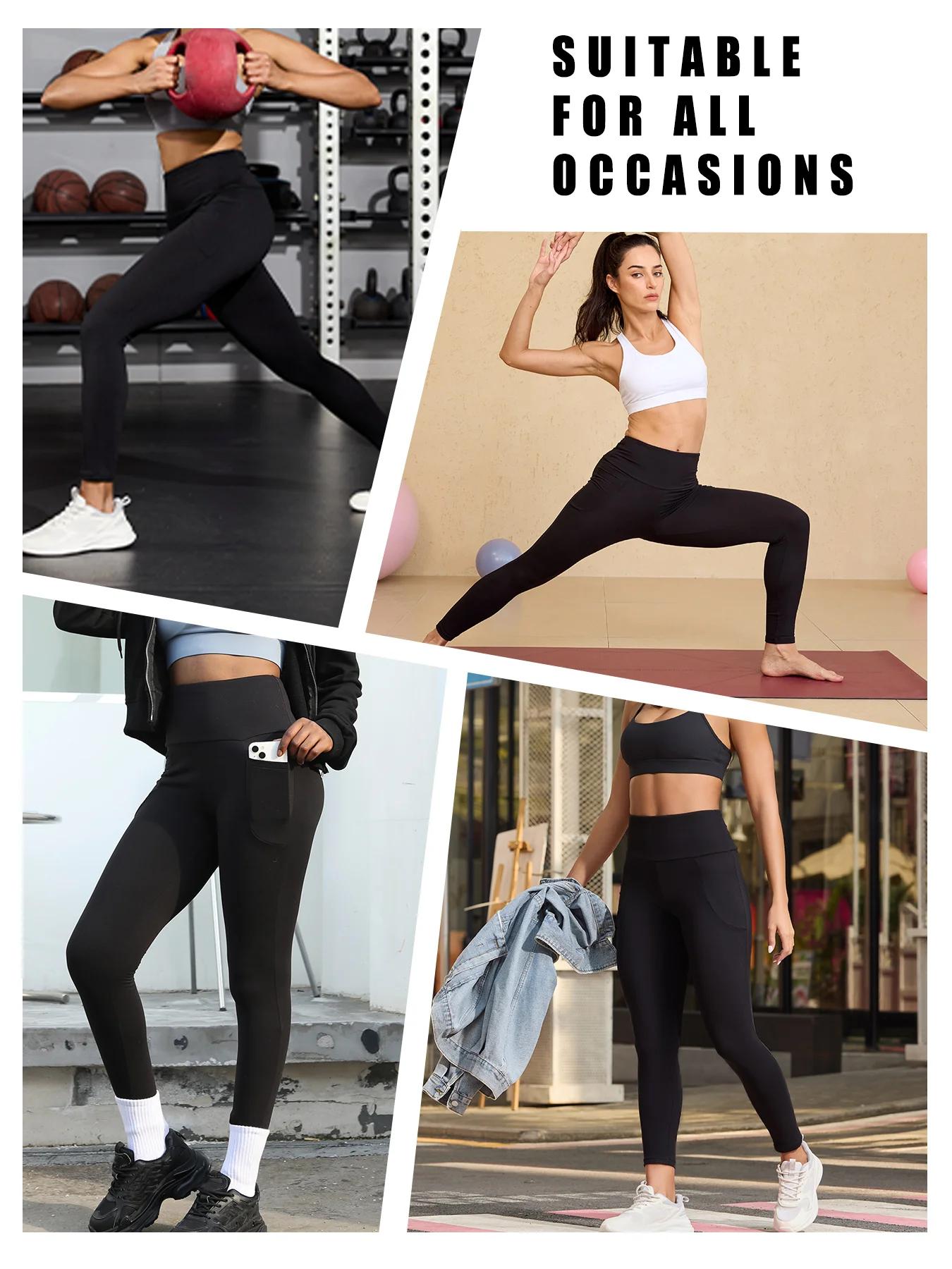 Leggings de sport Super doux avec poches pour femmes, taille haute, entraînement, Yoga, course à pie