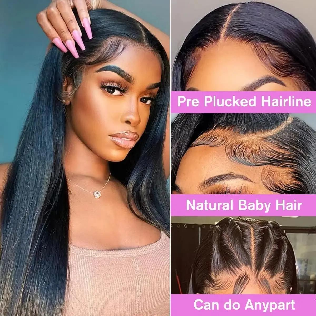 Perruque Lace Front Wig 360 naturelle lisse, cheveux humains, 13x4 13x6 30 32 34 pouces 4x4, HD