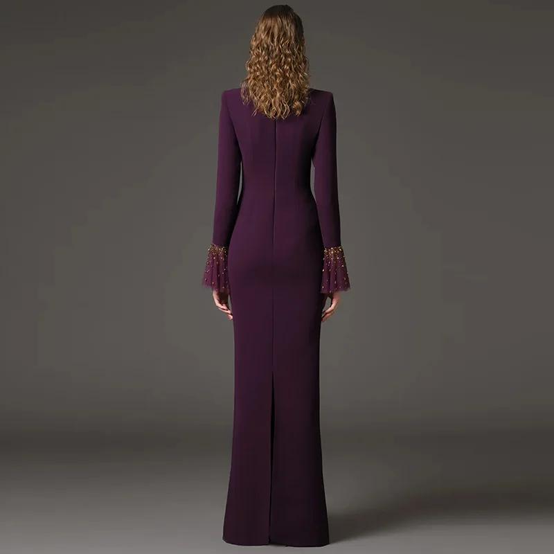 Nouvelle Collection 2026 – Robe Longue de Créateur pour Femme avec Col à Revers, Maille Patchwork, D