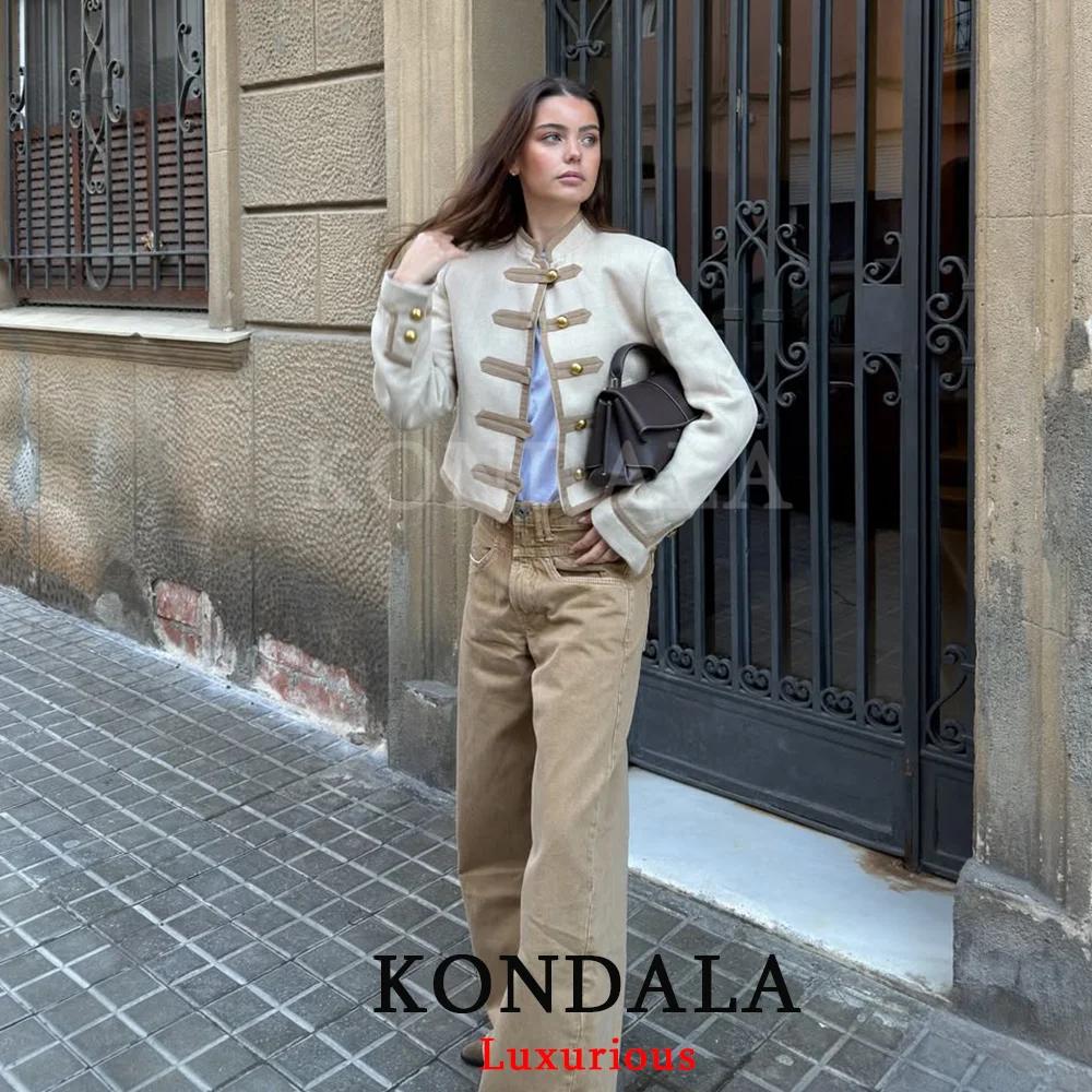 KONDALA – Nouveauté Chic Décontracté : Vestes Courtes Kaki à Poches pour Femme, Manches Longues, Col
