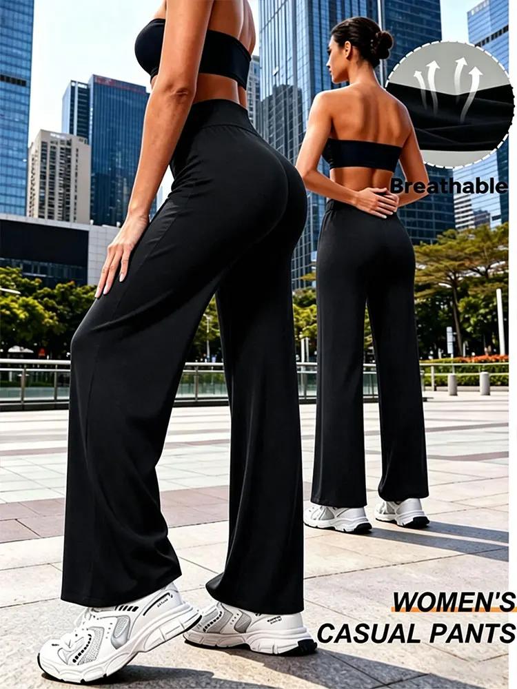 Pantalon de sport souple à jambe droite pour femme, taille mi-haute, pour yoga, fitness, entraînemen