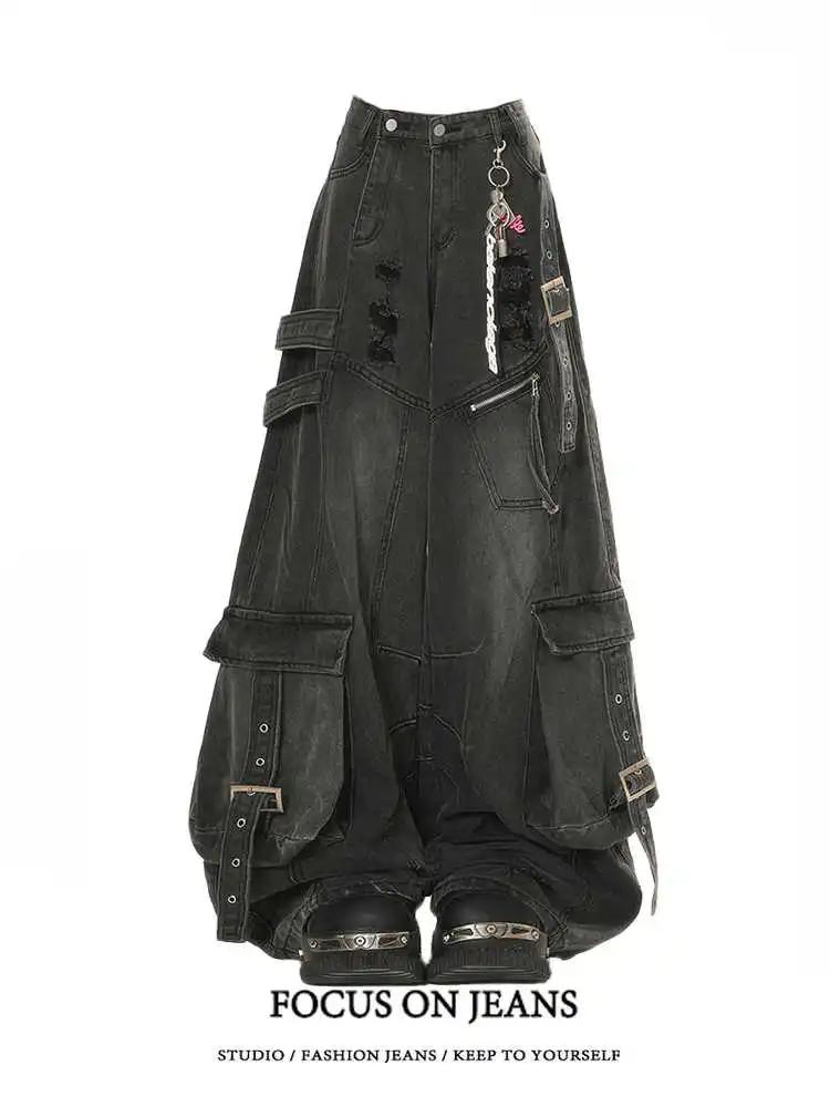 Jean noir femmes Style américain Y2K 90S Vintage taille haute Jean pantalon droit Streetwear décontr