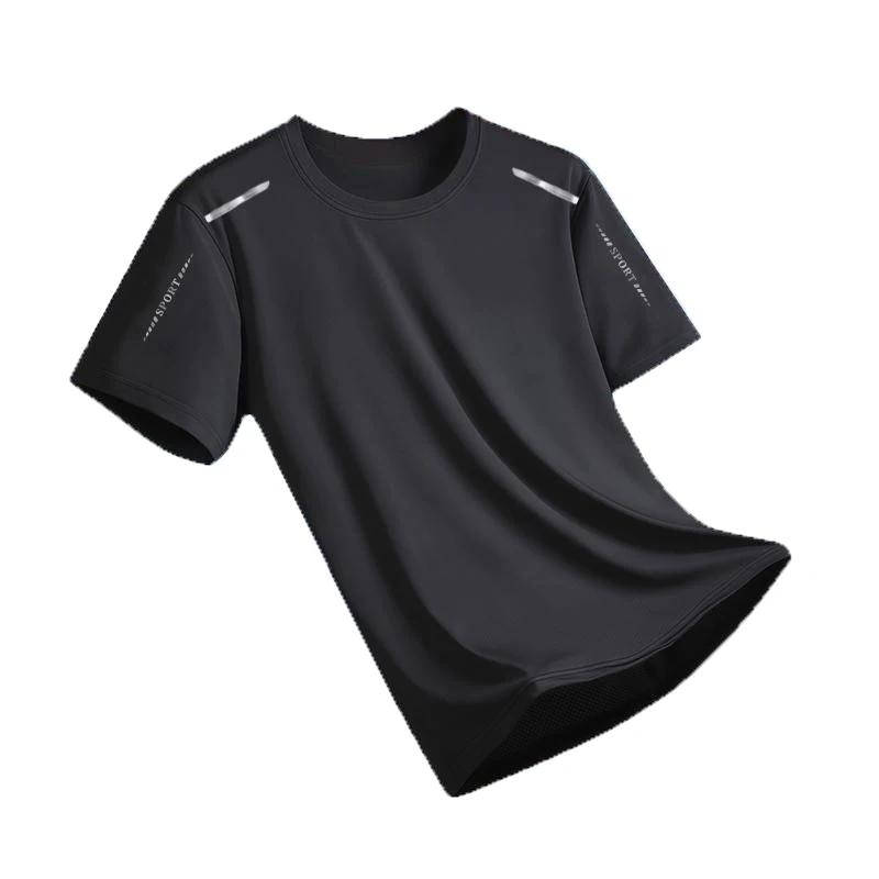 Chemises de course en soie glacée pour hommes, ample, imprimé, haut à manches courtes, basket-ball,