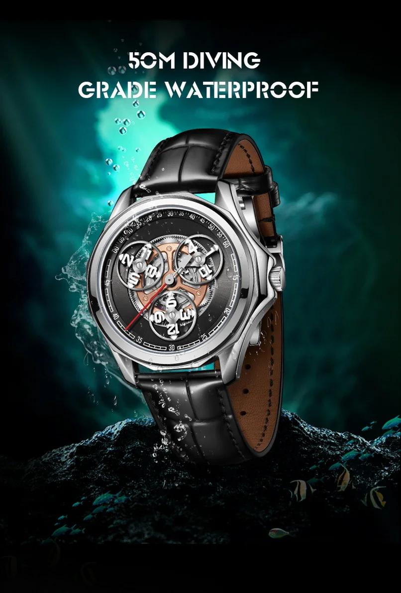 OBLVLO hommes montre automatique 42MM mode mécanique montre-bracelet lumineux rotatif petite étoile roue cadran
