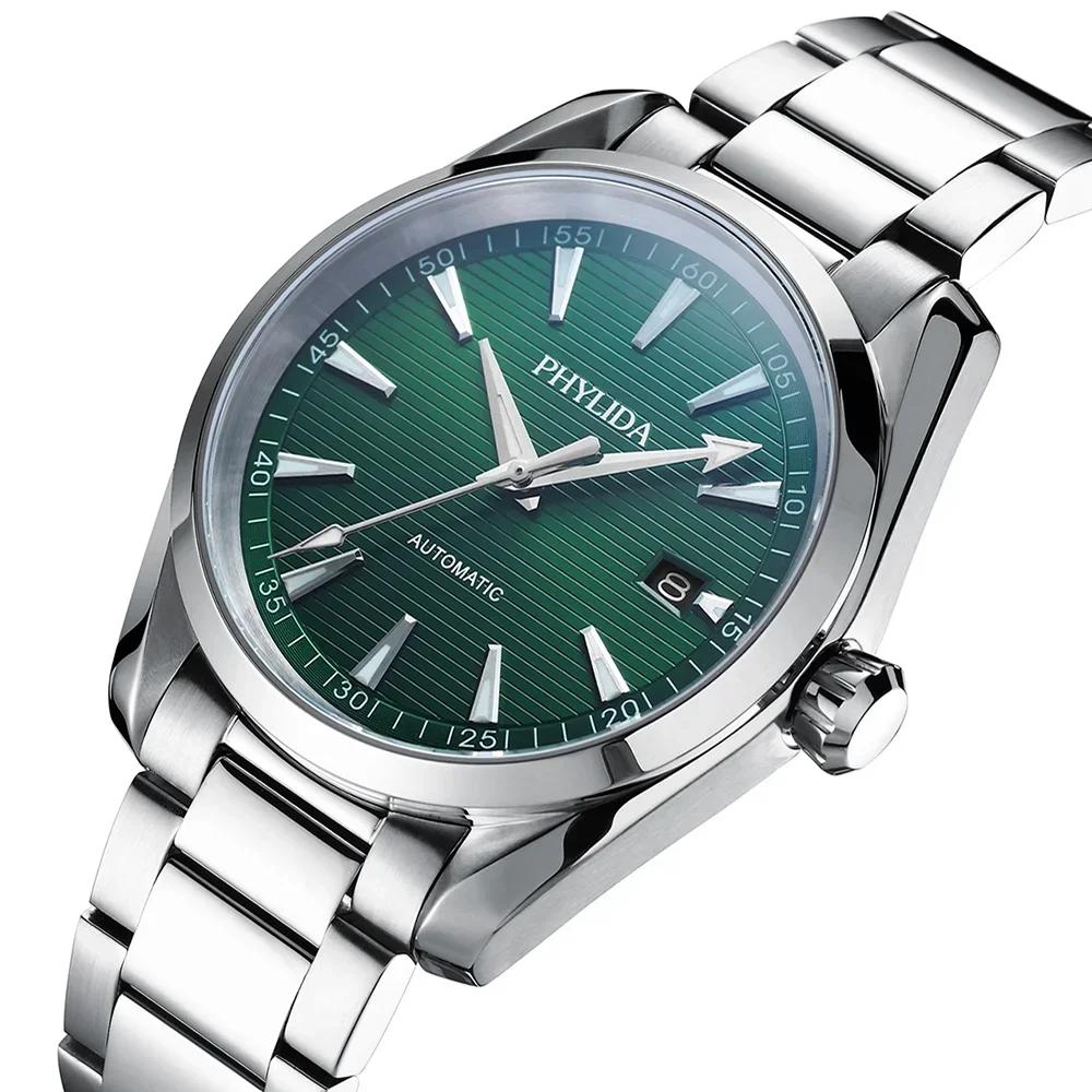 PHYLIDA nouvelle montre automatique Aqua solide SS saphir cristal NH35A montre-bracelet mécanique 100WR plongeur