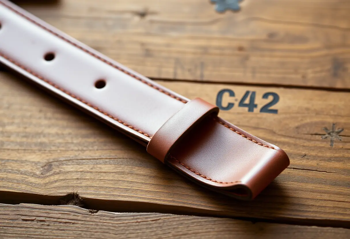 Un bracelet en cuir de vachette sur une table