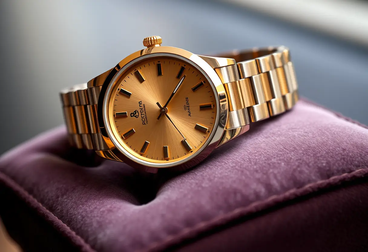 Vue rapprochée d'une montre élégante sur un coussin velours