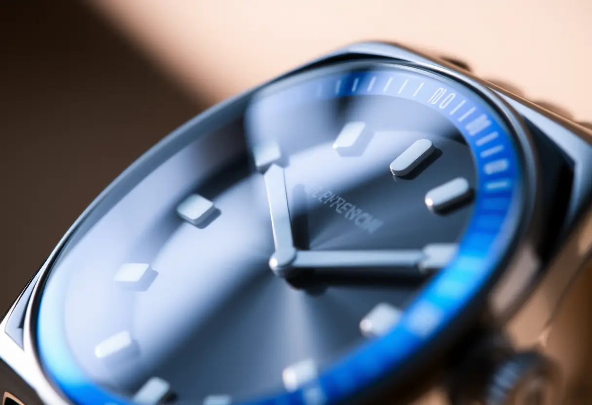 Un plan rapproché du bezel bleu tournant d'une montre TAG Heuer carrée